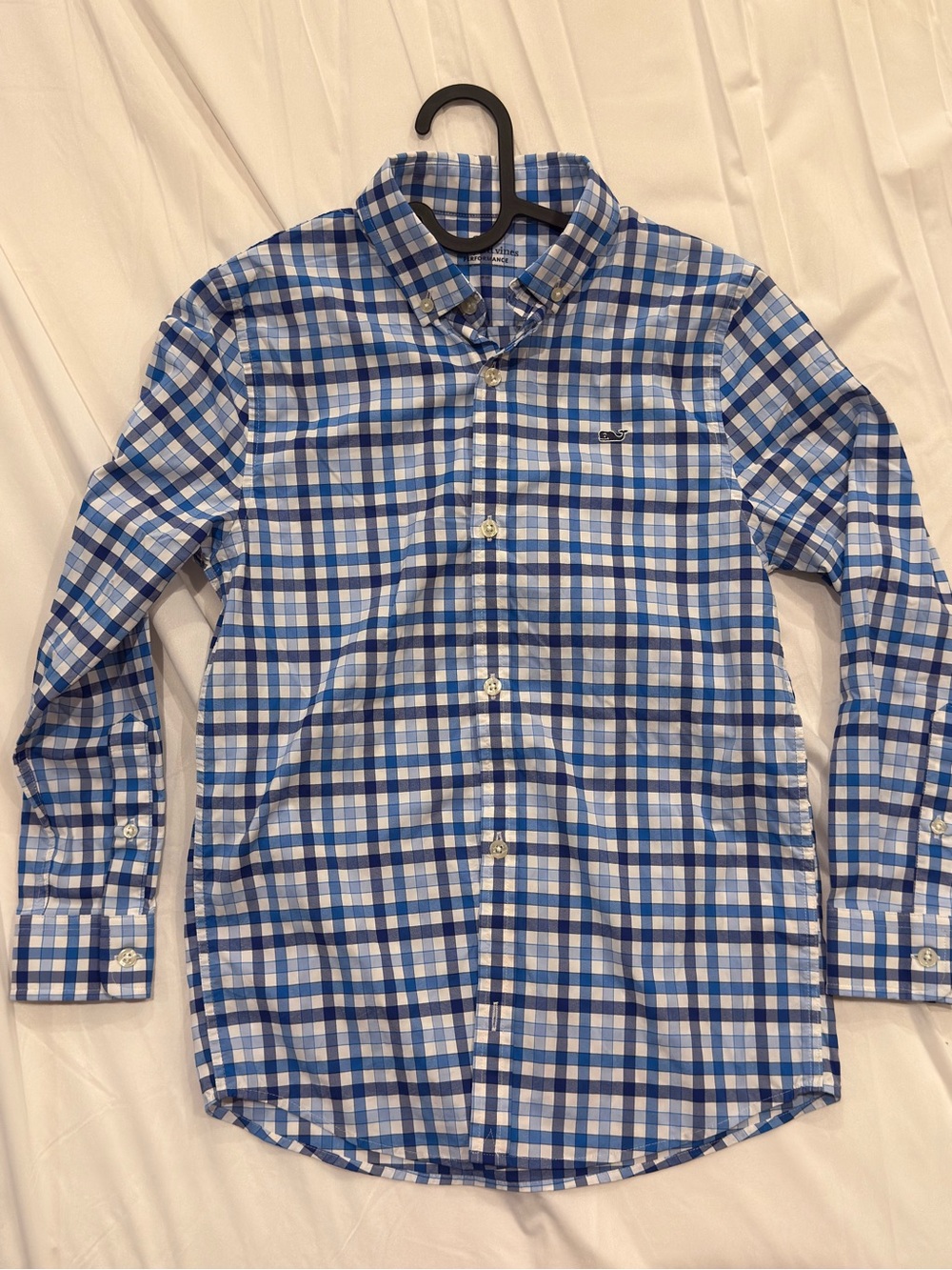 Boys VV Blue Plaid Performance Button-Down Shirt
